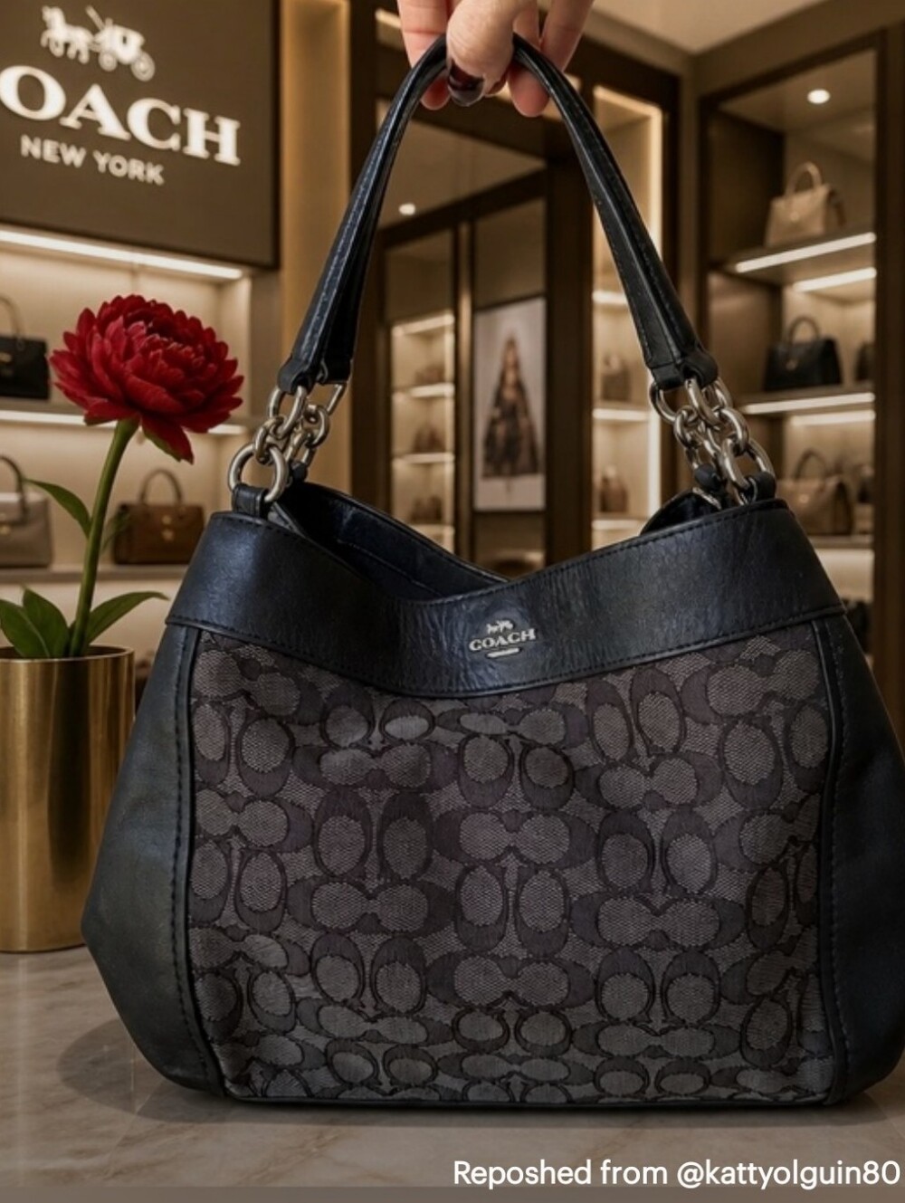 Coach Black Signature Canvas and Leather Hobo Shoulder Bag - Picture 15 of 15